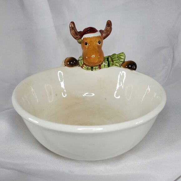 Harry & David Moose Ceramic Holiday Bowl Decorative Serving Dish 7" Diameter - Picture 12 of 12